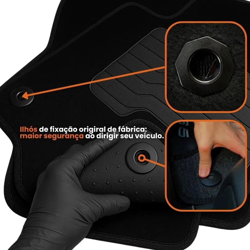 TAPETE CARPETE TUCSON 2004 A 2016 PRETO BORDADO 3 PEÇAS