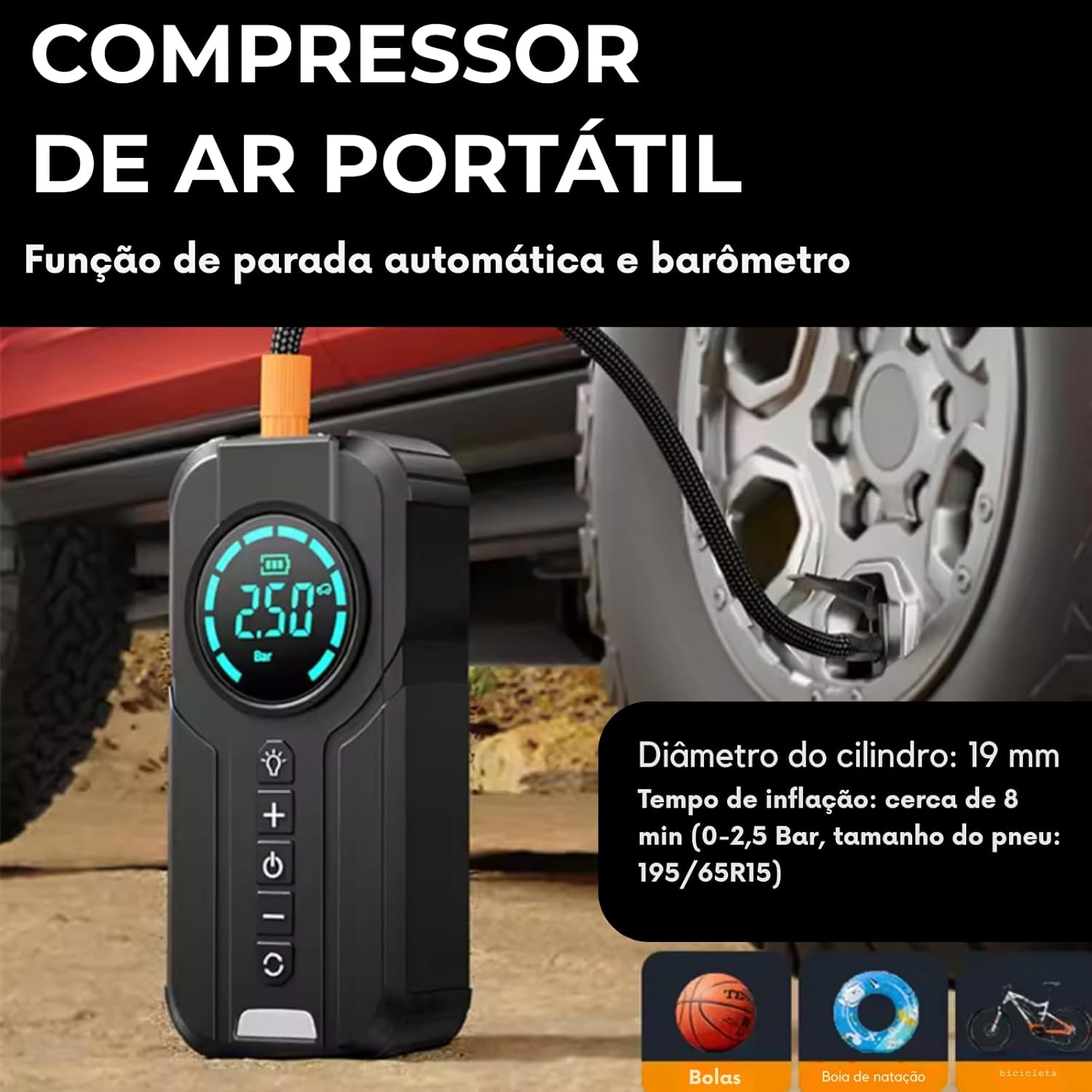 Bomba de Ar 4 em 1 com Partida de Emergência e Led