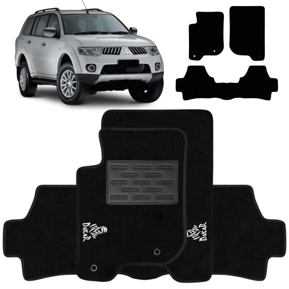 TAPETE CARPETE PAJERO DAKAR 2008 A 2015 5 LUGARES PRETO 3 PEÇAS