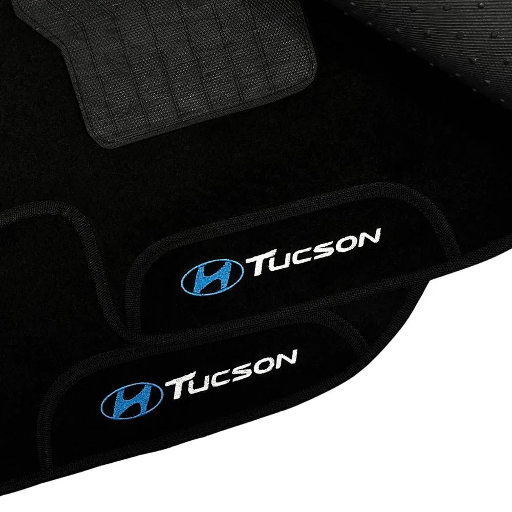 TAPETE CARPETE TUCSON 2004 A 2016 PRETO BORDADO 3 PEÇAS