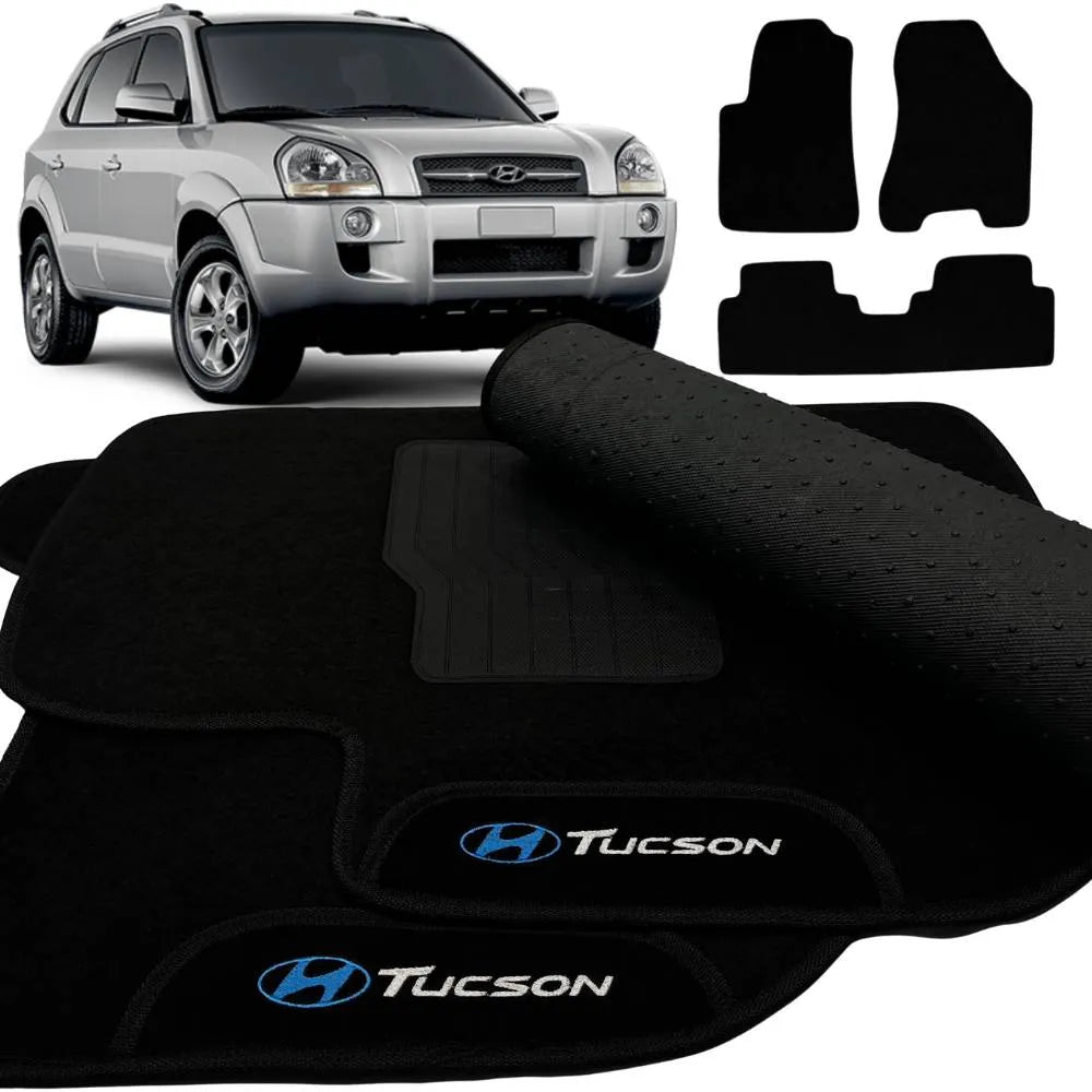 TAPETE CARPETE TUCSON 2004 A 2016 PRETO BORDADO 3 PEÇAS