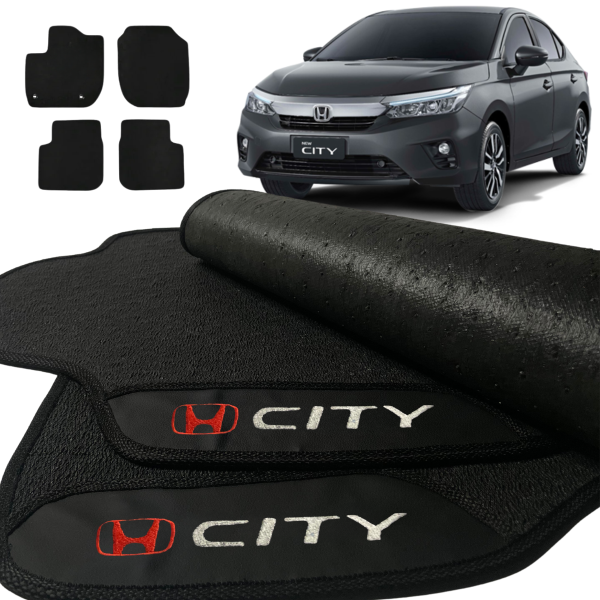 TAPETE BORRACHA PREMIUM CITY SEDAN 2022 A 2024 BORDADO 4 PEÇAS