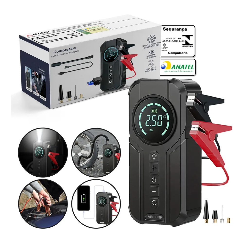 Bomba de Ar 4 em 1 com Partida de Emergência e Led