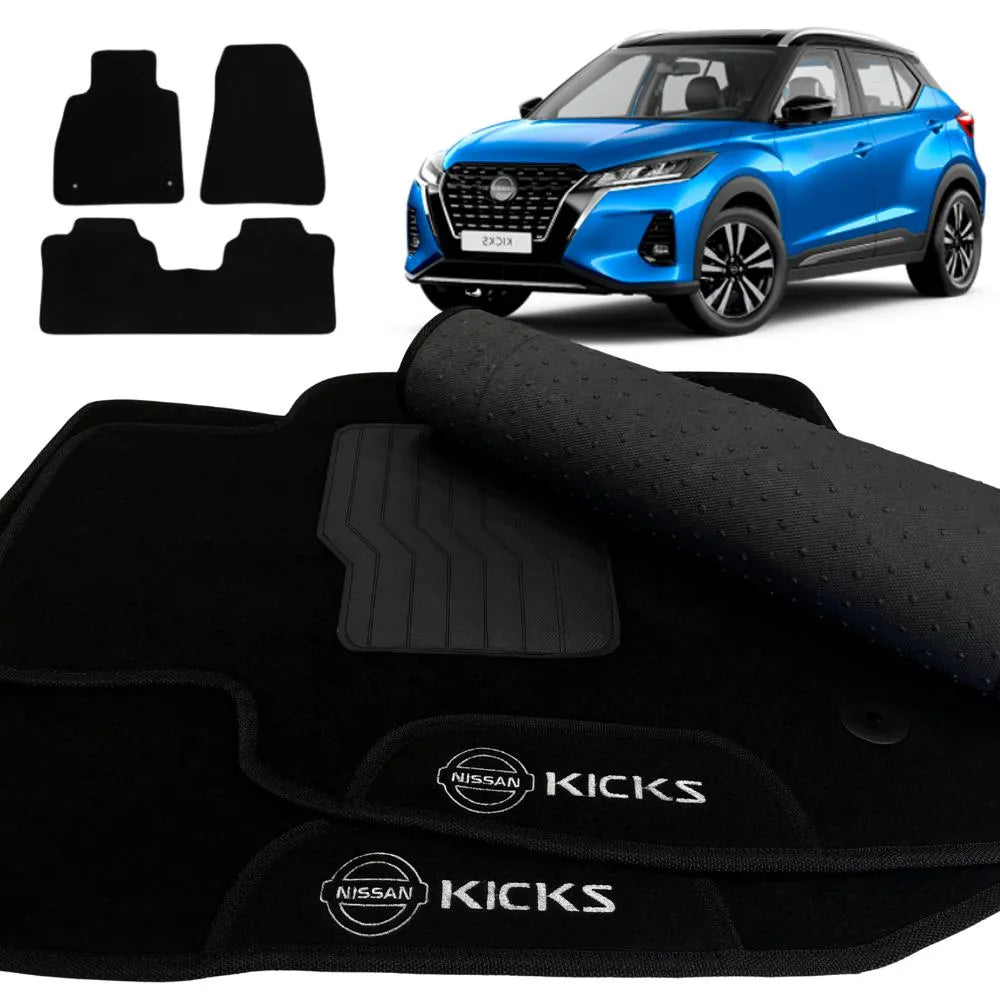 TAPETE CARPETE KICKS 2016 A 2025 BORDADO 3 PEÇAS