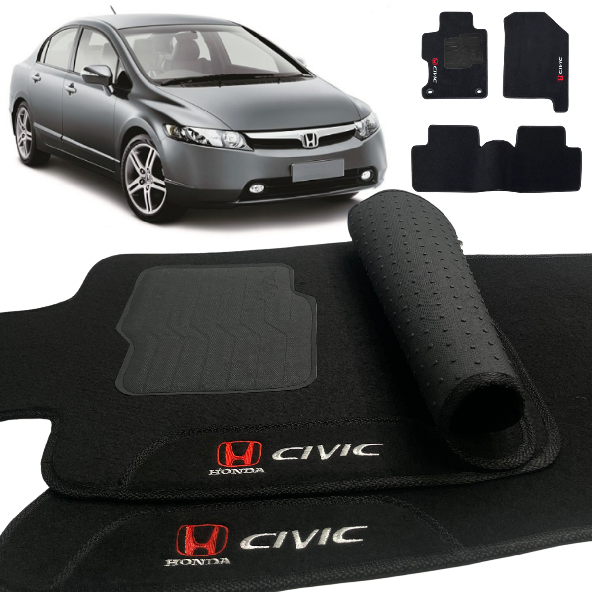 TAPETE CARPETE HONDA CIVIC 2007 A 2011 PRETO 3 PEÇAS