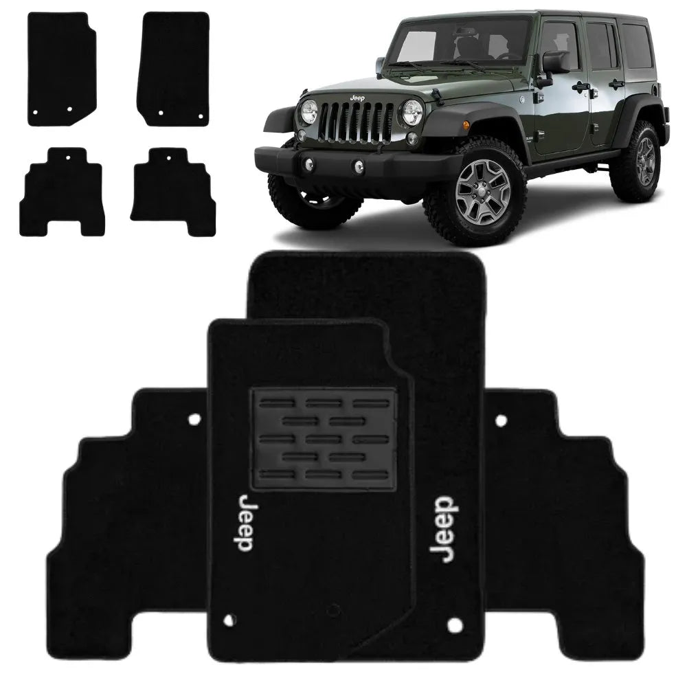 TAPETE CARPETE JEEP WRANGLER 2007 A 2023 PRETO 4 PEÇAS