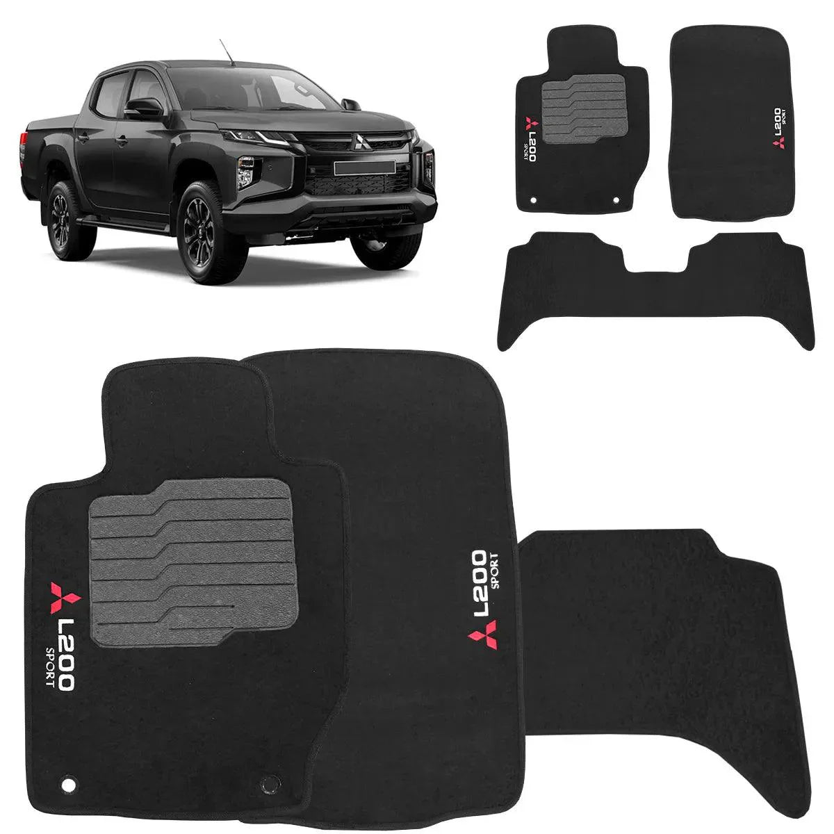 TAPETE CARPETE MITSUBISHI L200 TRITON SPORT 2017 A 2024 PRETO 3 PEÇAS